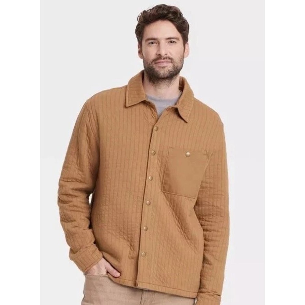 Goodfellow & Co Mens XL Quilted Shirt Jacket Brown Snap Front Lightweight
